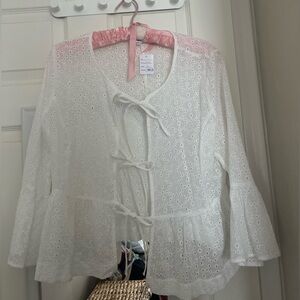 White Eyelet Front-Tie Top